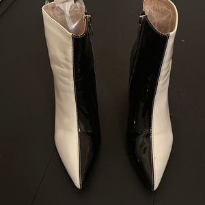 Mod black and white patent leather style ankle boots